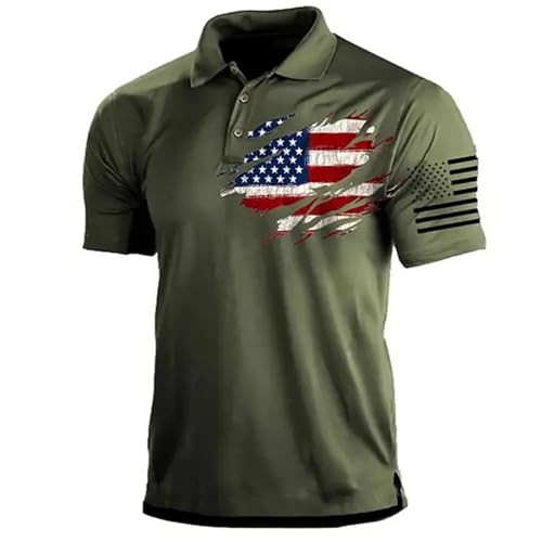 <center>Camisetas Polo para Hombre, de Manga Corta, de Secado Rápido, Constampado de Bandera Estadoundense, Día de la Independencia, Doda para Golf, Para Hombre, Verde Militar, XX-Large</center>