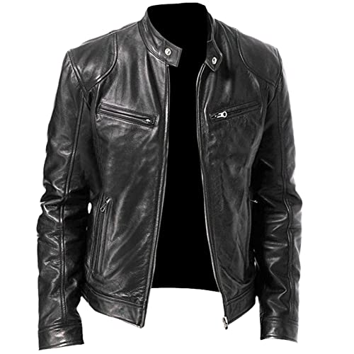 <center>Chaqueta de Cuero para hombre de otoño vintage casual para hombre, negro, medio</center>
