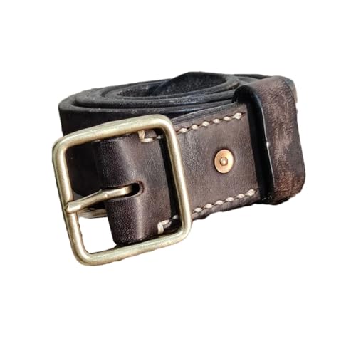 <center>Cinturones de Piel Auténnica para Hombre, de 38/43 mm, Estilo Clásico, Hebilla de Pines, Accesorio para la Cintura, Café, 120 cm</center>