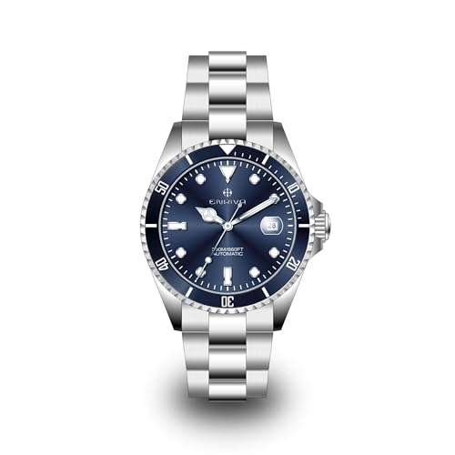 Eniva - Reloj Auticó para Hombre, Resistente Al Agua, 200 m, Con Correa de Acero inoxidable, RelOJ de Viento Auticó Japonés Profesionales para Hombre, Con Calendario de Fecha de 3 Manos, Bisel