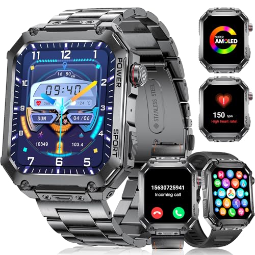 Lige - Relojes Inteligentes Militares para Hombres, Visuarización Hd de 1.96 Pulgadas Con Respuesta A Hacer Llamadas, RelOJ Inteligente para Teléfono Ios Android, Rastreador de Fitness Con FRECUENCIA