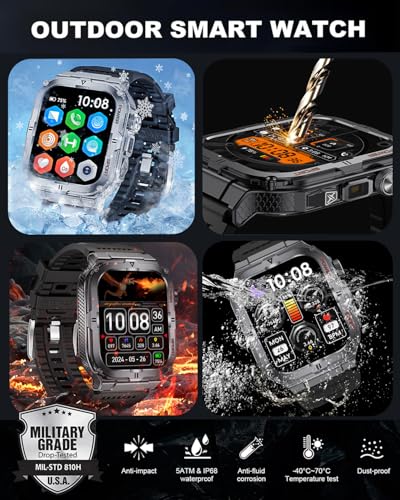 Loyewaier RelOJ Inteligenten Militar Para Hombre Conlinta LED DE 1.96 PULGADAS, AMOLED CON BLUETOOTH, RELOJ Deportivo, Batería Extra Edge, Monitor de Pressión Arteriell, Fitness, Para Exteriores,
