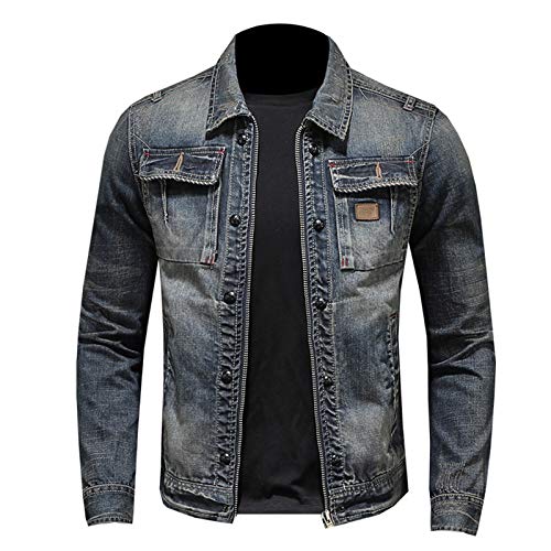 <center>Men -Denim Chaquetas Vintage Cowboy Cargo Coat Fit Manga Larga Creamalena Biker Chaqueta Hombres Abrigos Outwear, Azul / Patchwork, mediano</center>
