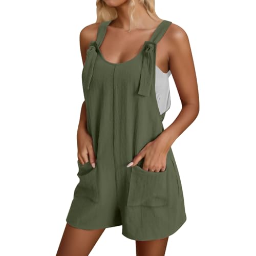 <center>Overol Casual de Endo para Mujer, Sin mangas, Tirantes Delgados, Mameluco de Moda, Para Día Festivo en la Playa, Con Bolsillo, Verde Militar, XL</center>
