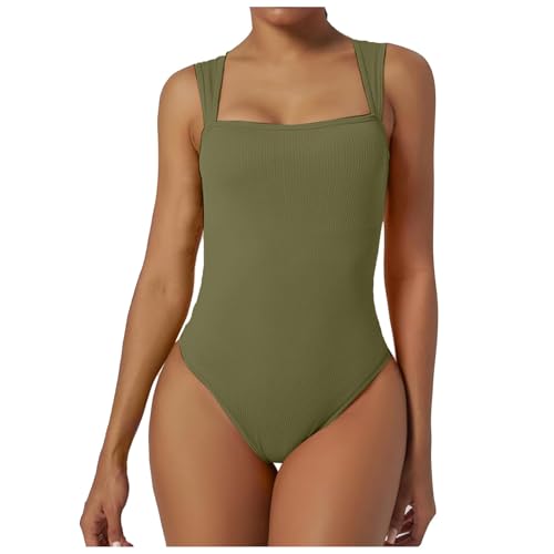 <center>Overol de Yoga Para Mujer, Sin Mangas, ElásTico, Traje de Abrenamiento, Cuello Cuadrado, de Una Pieca, Ropa Deportiva, Verde Militar, XXL</center>