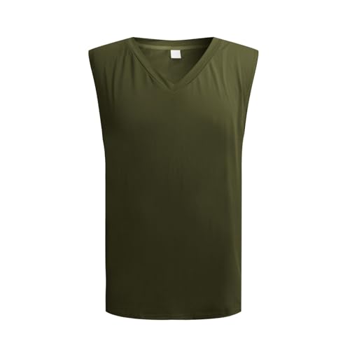 <center>Playera Sin Mangas Con Cuello en v Para Hombre, Playera Sin Manga, Para Abrenamiento de Gimasio, Para End, Deporte y Fitness, Verde Militar, M</center>