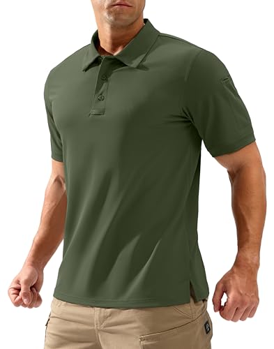 <center>Pudolla - Camisas tácticas de manga corta para hombre, para golf, trabajo que absorbe la humedad, ajuste seco, cuello ligero, verde oscuro, groß</center>