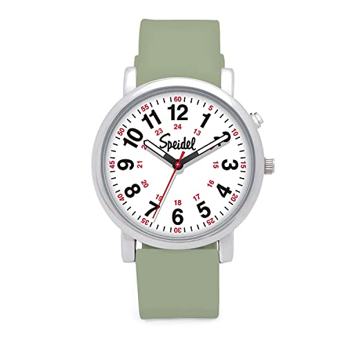 Speidel Medical Scrub Glow Reloj - Banda de Silicona, Marcas de 24 Horas, Segunda Mano, Cara Iluminada Fácil de Leer, Salvia Con Gran